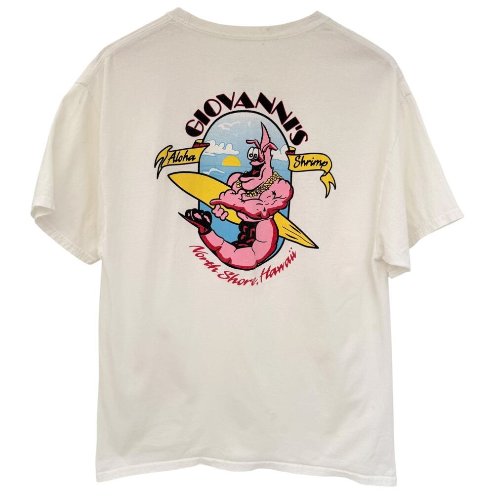 Giovannis Aloha Shrimp Hawaii Graphic T Shirt Mens Large White Surf Tee
